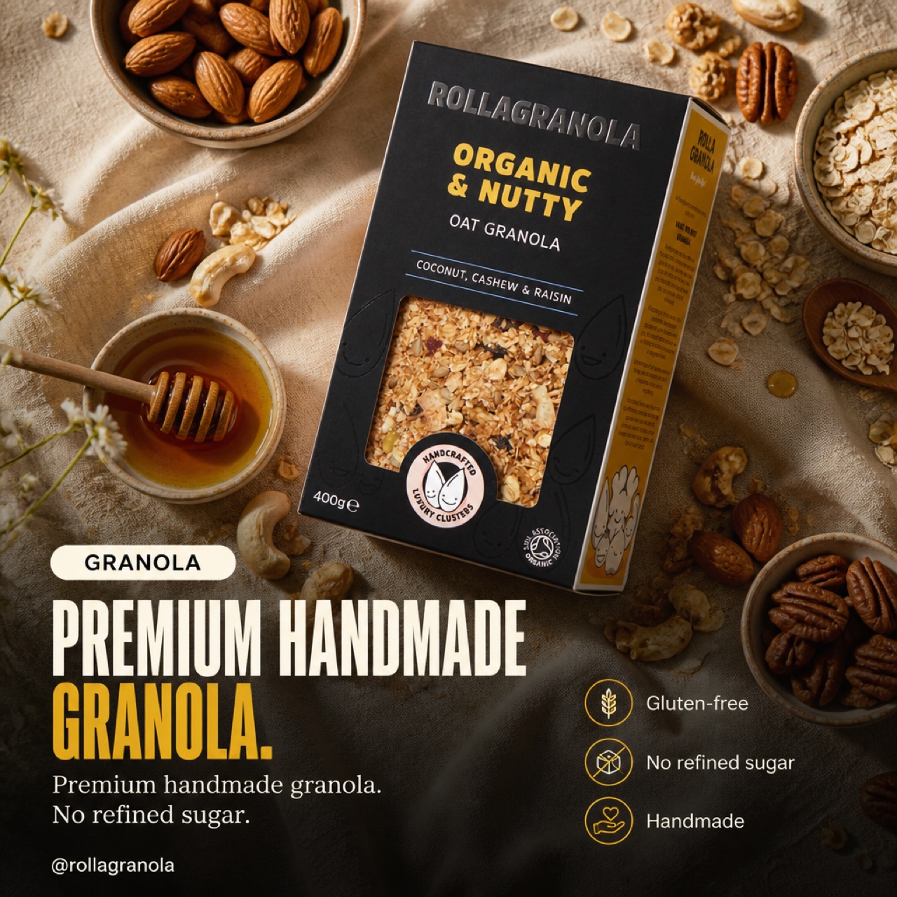 Rollagranola · no refined sugar Editorial Flat-Lay